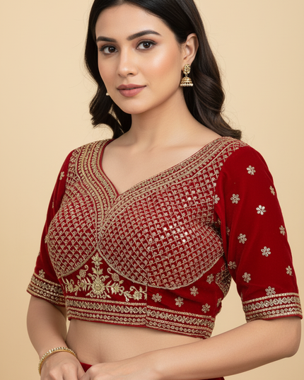 Velvet Blouse : red by Kurti Connection USA