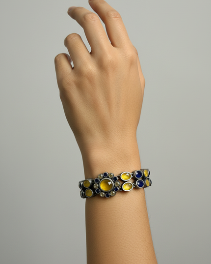 Bracelet: stones with oxidized silver by Kurti Connection USA