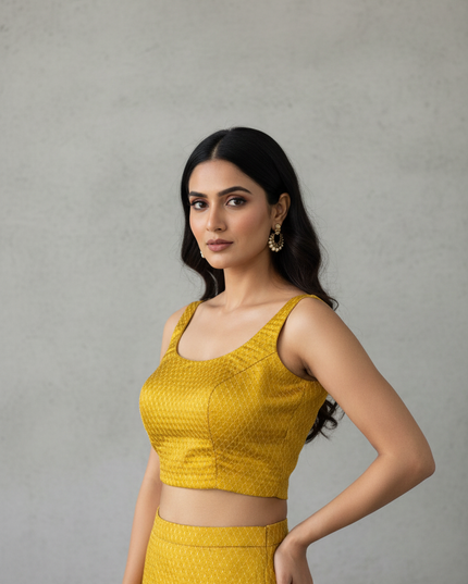 Mustard yellow sleeveless blouse by Kurti Connection USA
